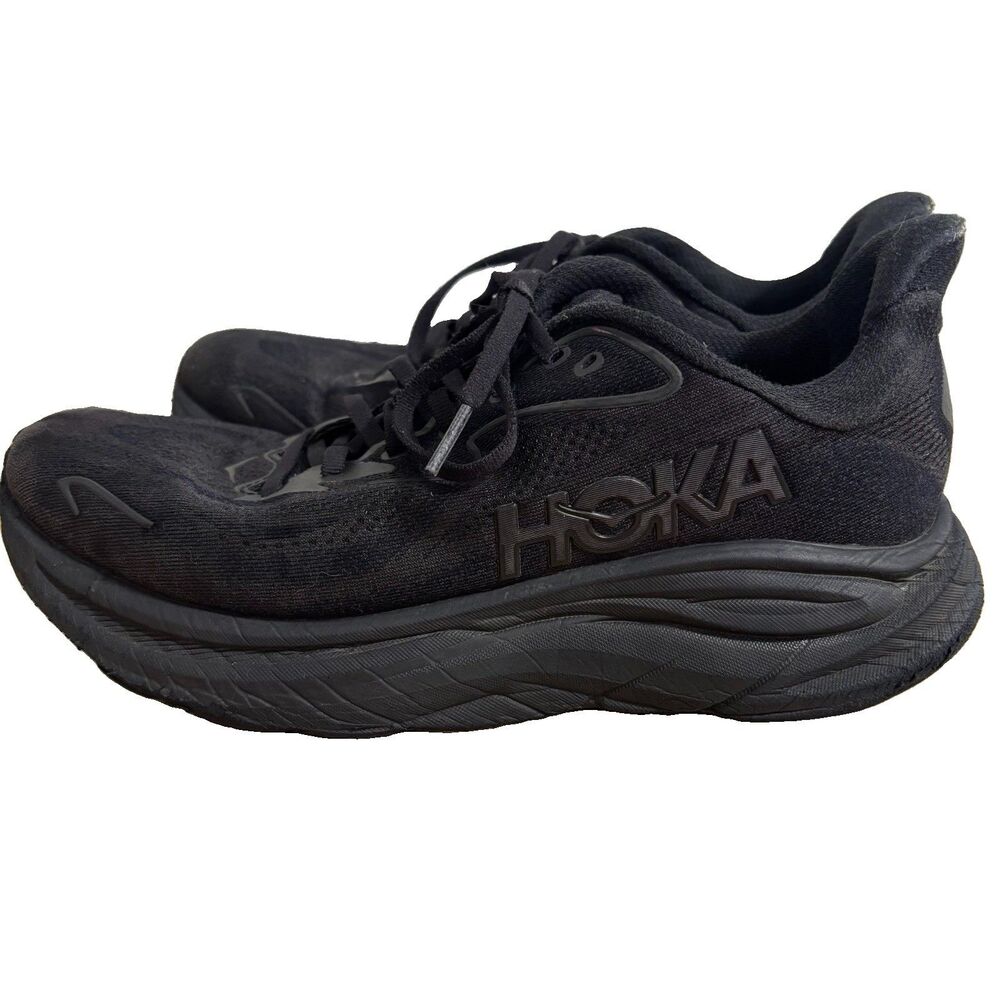 HOKA One One Clifton 10 Shoes Men’s Sz 9D Triple Black Running Athletic READ
